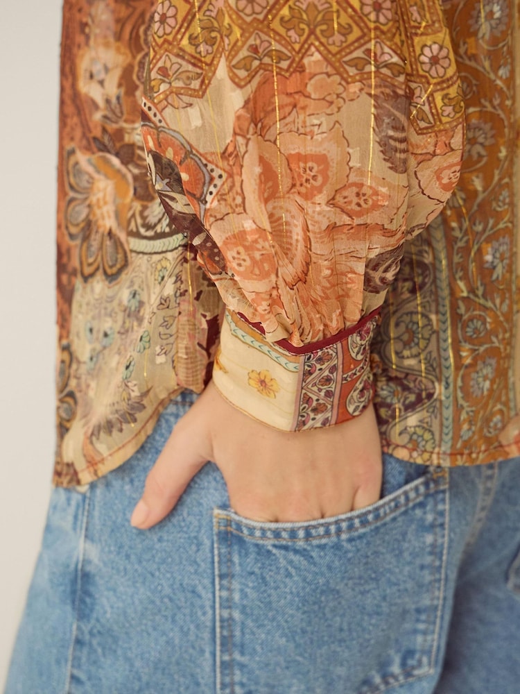 Monsoon Brown Evelina Sheer Floral Print Top - Image 5 of 5 Monsoon Brown Evelina Sheer Floral Print Top - Image 5 of 5