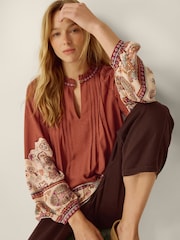 Monsoon Brown Alexandra Floral Pintuck Blouse - Image 2 of 3