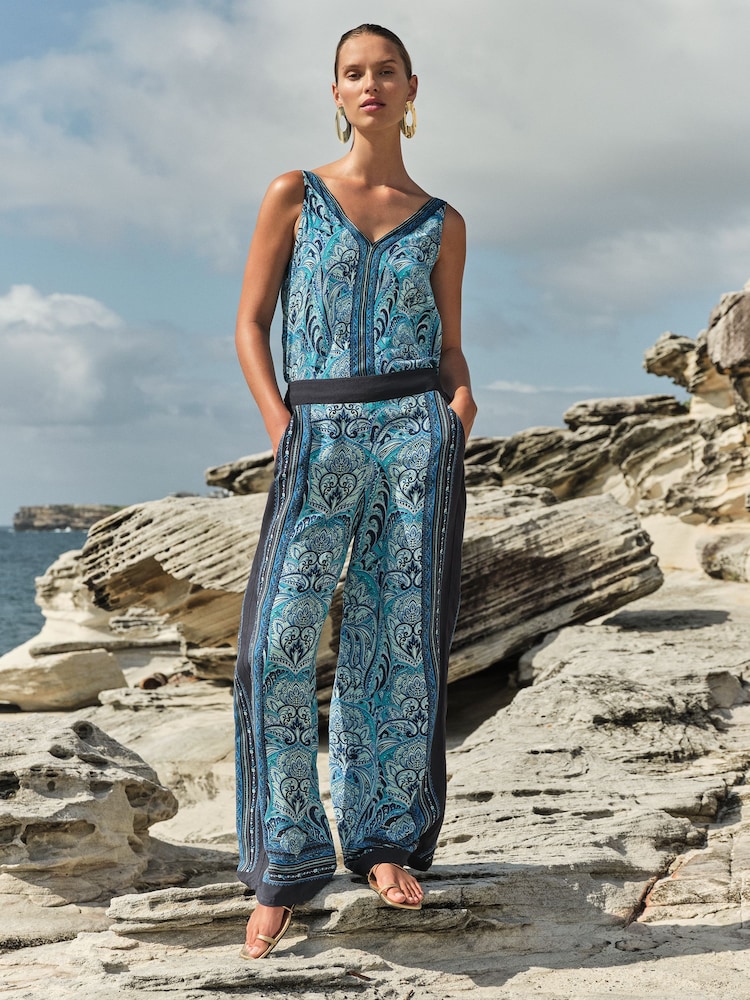 Love & Roses Blue Paisley V Neck V Back Woven Vest - Image 4 of 4 Love & Roses Blue Paisley V Neck V Back Woven Vest - Image 4 of 4