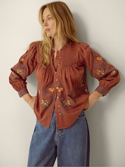 Monsoon Orange Sadie Embroidered Pintuck Blouse - Image 1 of 5