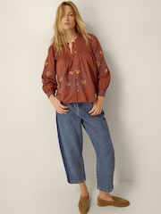 Monsoon Orange Sadie Embroidered Pintuck Blouse - Image 2 of 5
