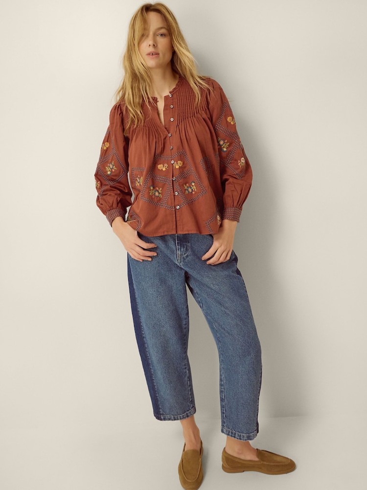 Monsoon Orange Sadie Embroidered Pintuck Blouse - Image 2 of 5 Monsoon Orange Sadie Embroidered Pintuck Blouse - Image 2 of 5