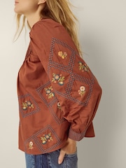 Monsoon Orange Sadie Embroidered Pintuck Blouse - Image 3 of 5