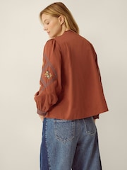Monsoon Orange Sadie Embroidered Pintuck Blouse - Image 4 of 5