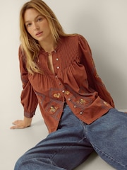 Monsoon Orange Sadie Embroidered Pintuck Blouse - Image 5 of 5