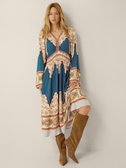Monsoon Blue Alexandra Floral Print Boho Midi Dress - Image 1 of 4