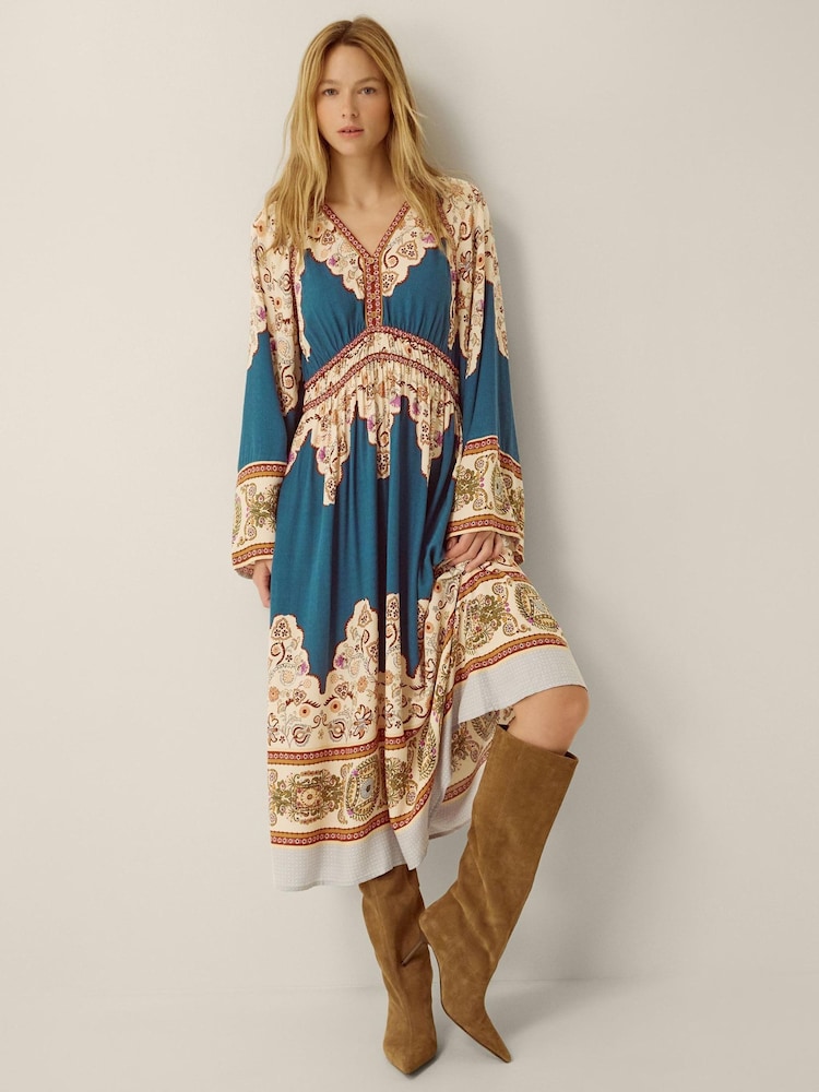 Monsoon Blue Alexandra Floral Print Boho Midi Dress - Image 1 of 4 Monsoon Blue Alexandra Floral Print Boho Midi Dress - Image 1 of 4