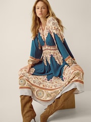 Monsoon Blue Alexandra Floral Print Boho Midi Dress - Image 2 of 4
