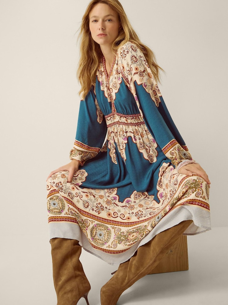 Monsoon Blue Alexandra Floral Print Boho Midi Dress - Image 2 of 4 Monsoon Blue Alexandra Floral Print Boho Midi Dress - Image 2 of 4