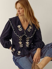 Monsoon Blue Talia Oversized Collar Tulip Top - Image 3 of 6