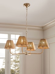 Brass Stratford Woven Rattan 4 Light Chandelier Ceiling Light - Image 1 of 7