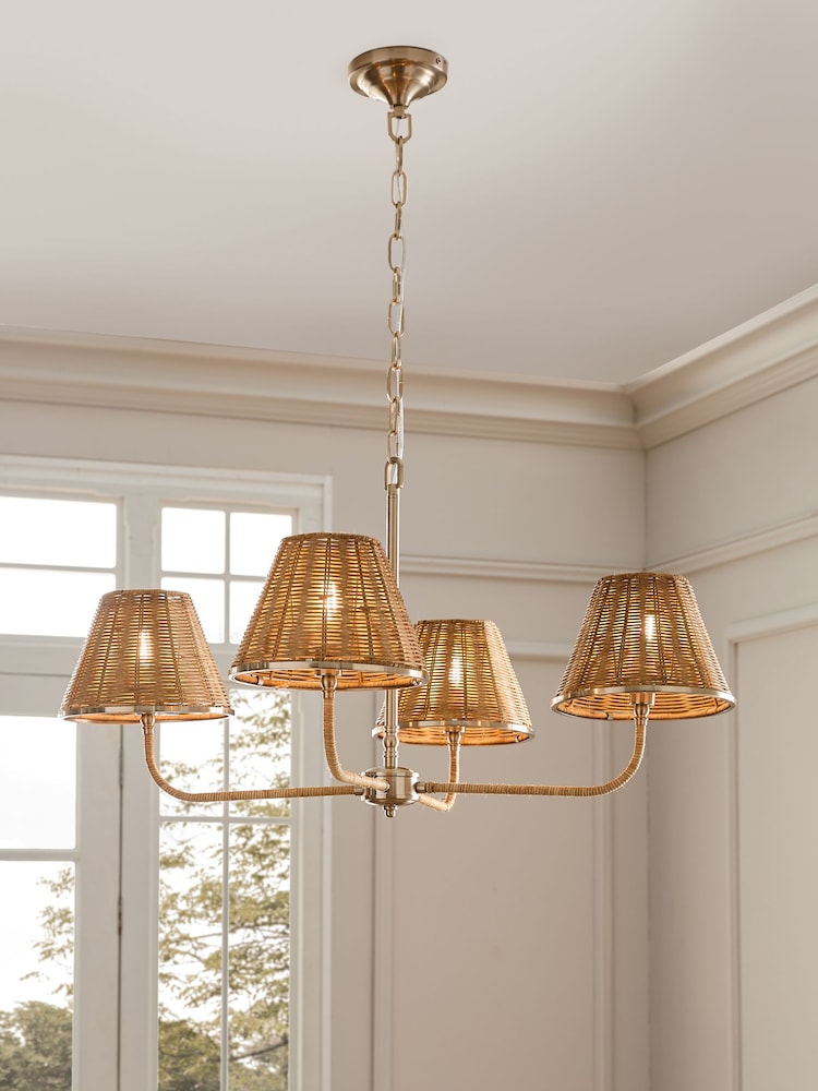 Brass Stratford Woven Rattan 4 Light Chandelier Ceiling Light - Image 1 of 7