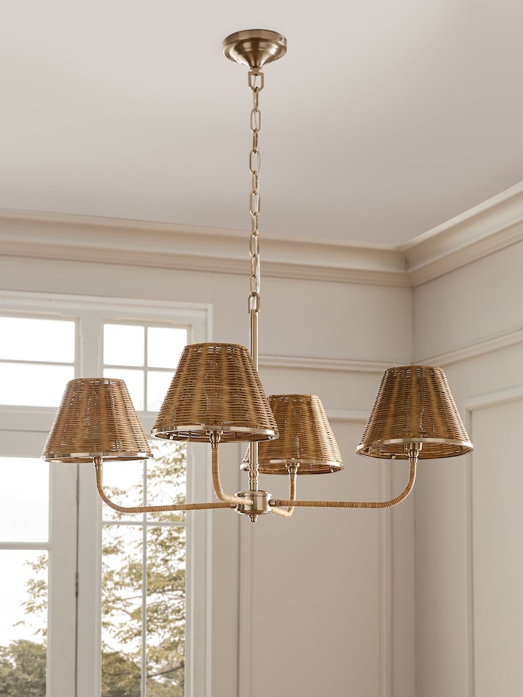 Brass Stratford Woven Rattan 4 Light Chandelier Ceiling Light - Image 2 of 7