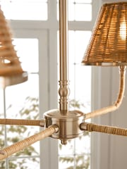 Brass Stratford Woven Rattan 4 Light Chandelier Ceiling Light - Image 4 of 7