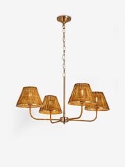 Brass Stratford Woven Rattan 4 Light Chandelier Ceiling Light - Image 6 of 7