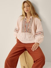 Monsoon Pink Aoife Geometric Embroidered Top - Image 1 of 4