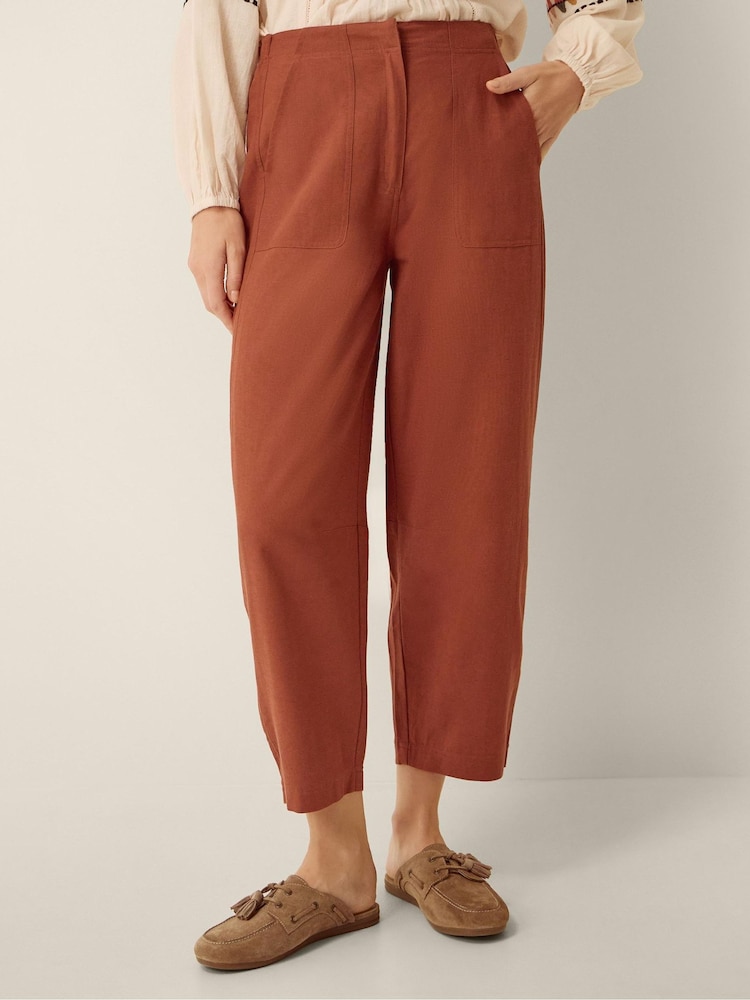 Monsoon Orange Joanie Linen Blend Barrel Trousers - Image 1 of 4