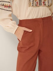 Monsoon Orange Joanie Linen Blend Barrel Trousers - Image 4 of 4