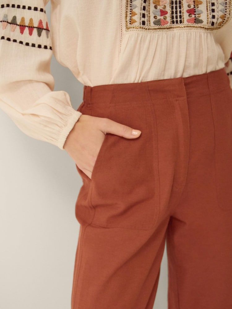 Monsoon Orange Joanie Linen Blend Barrel Trousers - Image 4 of 4
