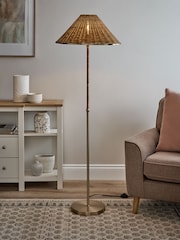 Brass Stratford Woven Rattan Floor Lamp - Image 1 of 6