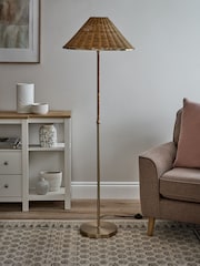 Brass Stratford Woven Rattan Floor Lamp - Image 2 of 6