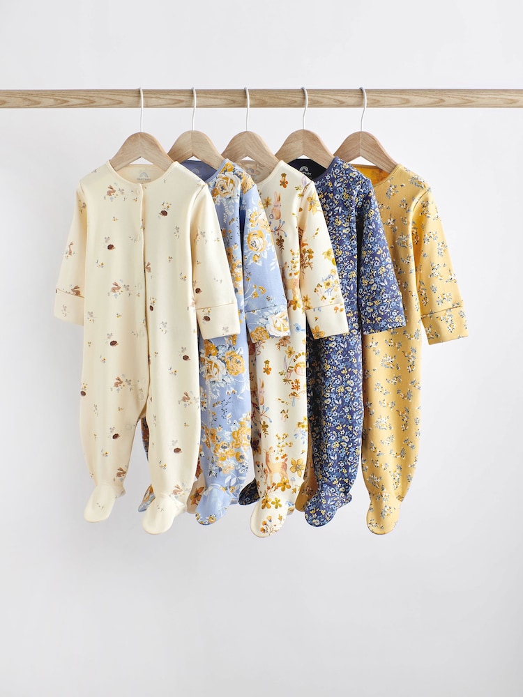Ochre Yellow Baby Footed Sleepsuits 5 Pack (0-2yrs) - Image 1 of 16