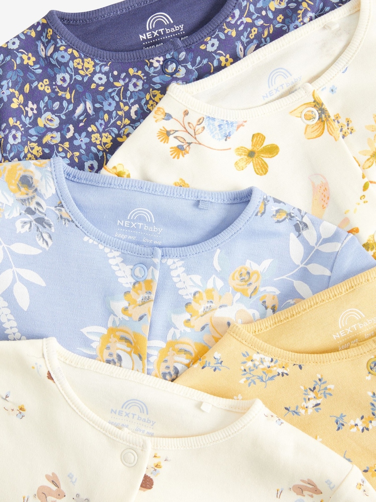 Ochre Yellow Baby Footed Sleepsuits 5 Pack (0-2yrs) - Image 10 of 16