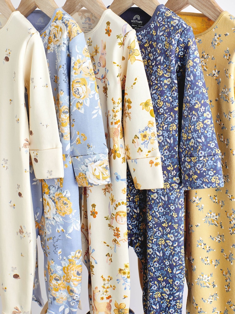 Ochre Yellow Baby Footed Sleepsuits 5 Pack (0-2yrs) - Image 4 of 16
