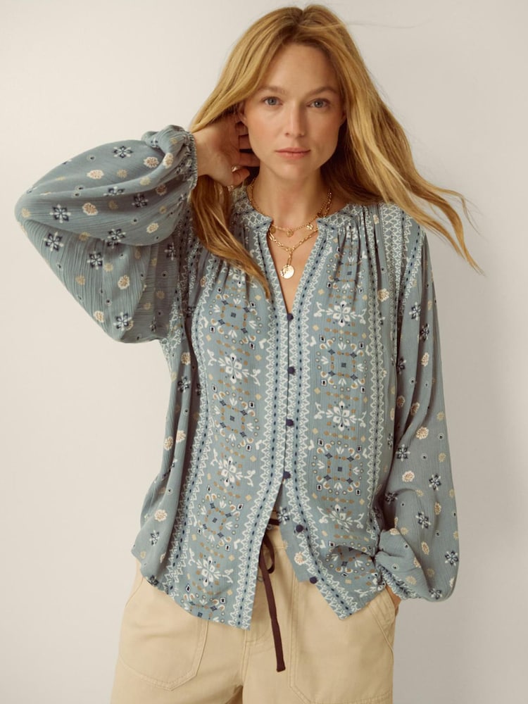 Monsoon Blue Bonny Printed Blouson Blouse - Image 1 of 4 Monsoon Blue Bonny Printed Blouson Blouse - Image 1 of 4