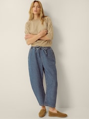 Monsoon Blue Katja Drawstring Pinstripe Barrel Jeans - Image 1 of 5