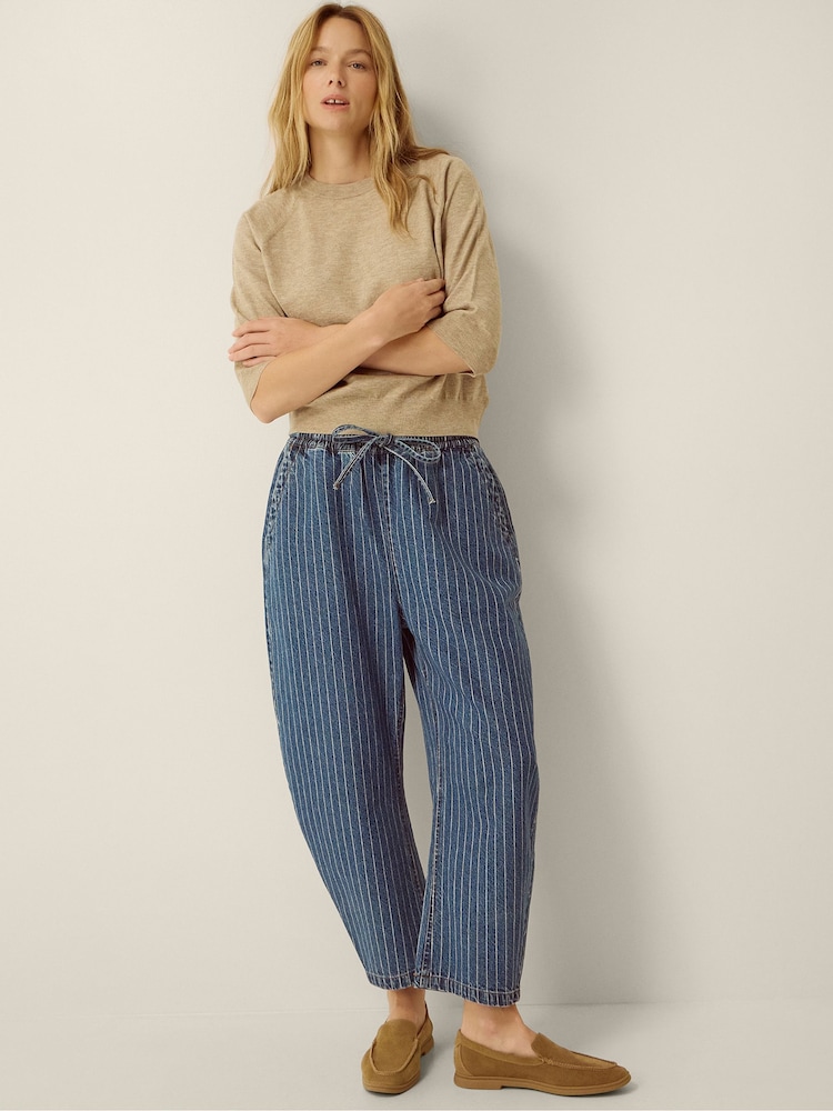 Monsoon Blue Katja Drawstring Pinstripe Barrel Jeans - Image 1 of 5 Monsoon Blue Katja Drawstring Pinstripe Barrel Jeans - Image 1 of 5
