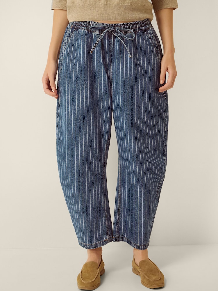 Monsoon Blue Katja Drawstring Pinstripe Barrel Jeans - Image 2 of 5 Monsoon Blue Katja Drawstring Pinstripe Barrel Jeans - Image 2 of 5