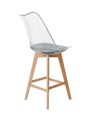 Fusion Living Set of 2 Light Grey Soho Clear Plastic Bar Stools with Light Wood Legs - Image 4 of 5