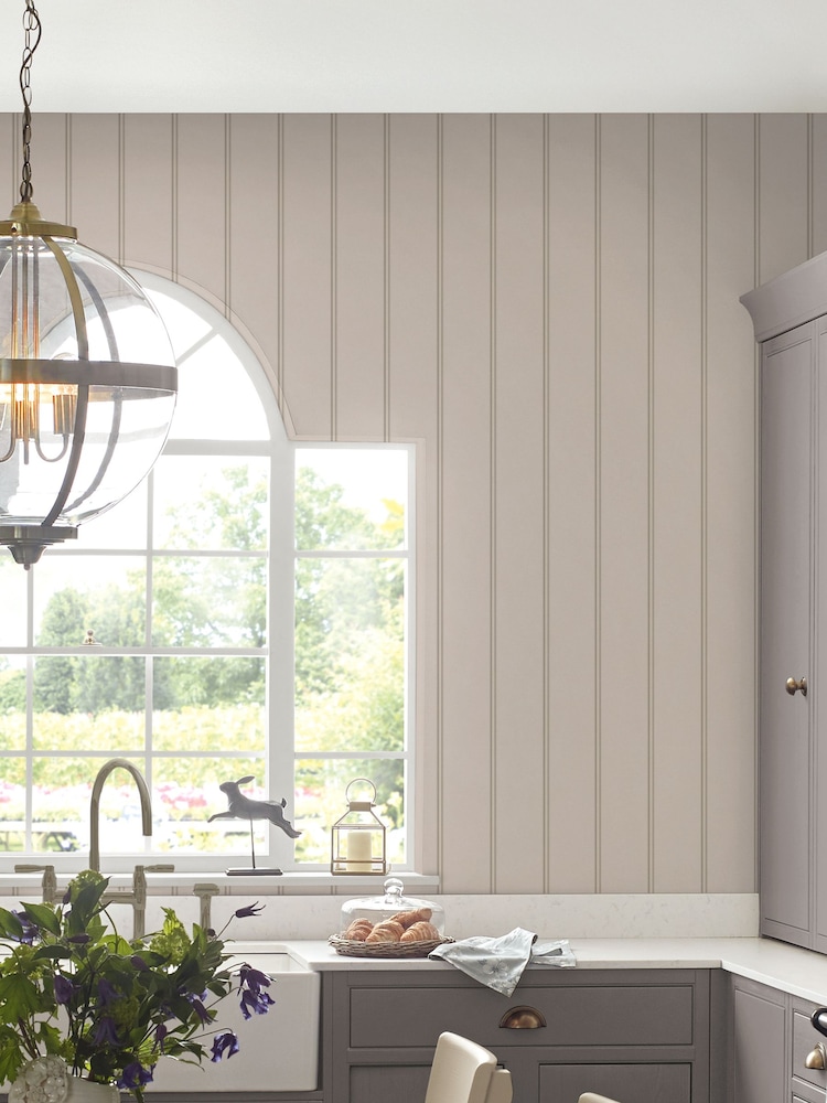 Laura Ashley Dove Grey Chalford Wood Panelling A4 Wallpaper Sample - Image 1 of 2