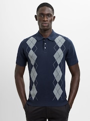Polo de manga corta con botones y estampado de rombos de algodón de French Connection - Imagen 1 de 4