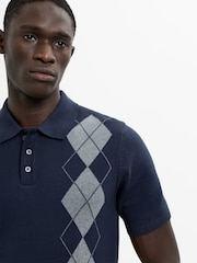 Polo de manga corta con botones y estampado de rombos de algodón de French Connection - Imagen 2 de 4