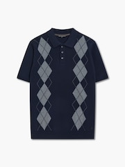 Polo de manga corta con botones y estampado de rombos de algodón de French Connection - Imagen 3 de 4