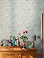 Laura Ashley Blue Mosedale Posy Dark Duck Egg Blue A4 Wallpaper Sample - Image 1 of 2