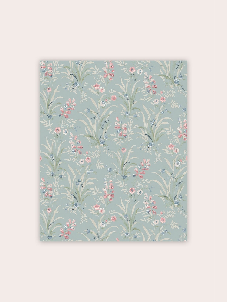 Laura Ashley Blue Mosedale Posy Dark Duck Egg Blue A4 Wallpaper Sample - Image 2 of 2