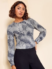 Friends Like These Navy Print Shirred Cuff Top - Image 1 of 5