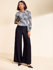 Friends Like These Navy Print Shirred Cuff Top - Image 2 of 5