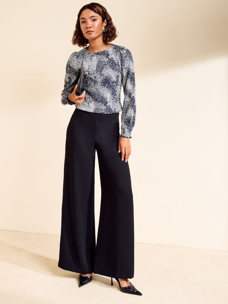 Friends Like These Navy Print Shirred Cuff Top - Image 2 of 5