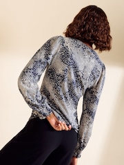 Friends Like These Navy Print Shirred Cuff Top - Image 4 of 5