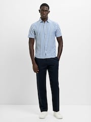 French Connection Blue Cotton Stripe Chest Pocket Button Short Sleeve Shirt - Image 2 of 6