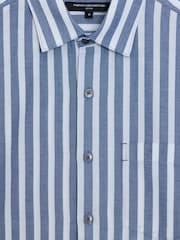 French Connection Blue Cotton Stripe Chest Pocket Button Short Sleeve Shirt - Image 5 of 6