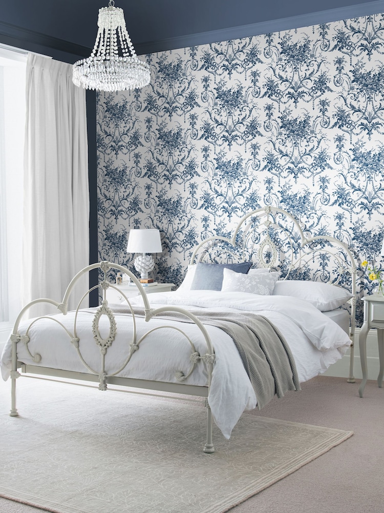 Laura Ashley Blue Tuileries Midnight Blue A4 Wallpaper Sample - Image 1 of 2