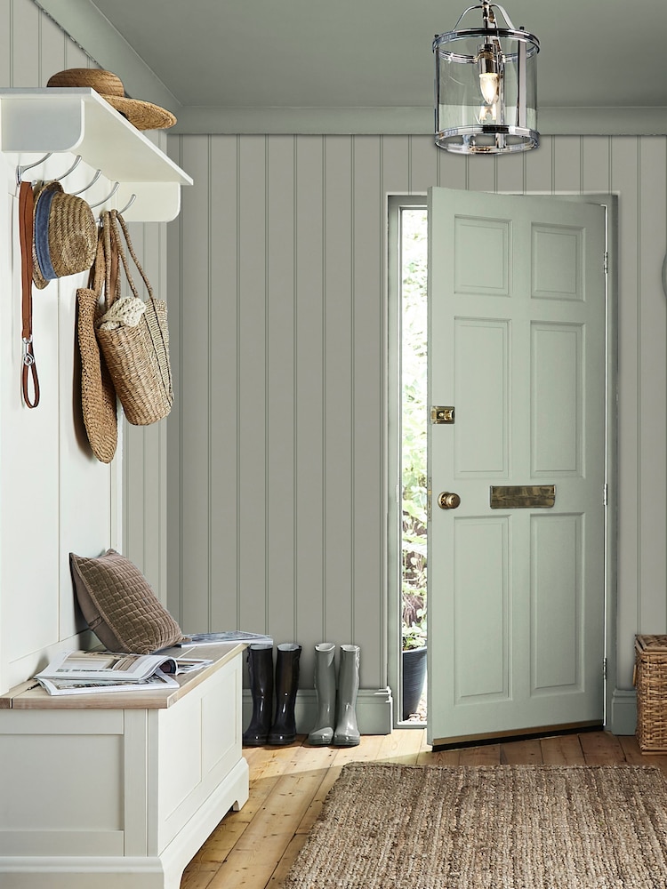 Laura Ashley Sage Green Chalford Wood Panelling A4 Wallpaper Sample - Image 1 of 2