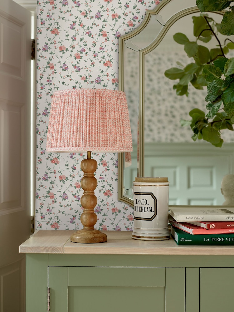 Laura Ashley Coral Pink Priory A4 Wallpaper Sample - Image 1 of 2