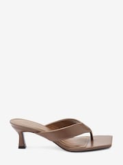 Taupe Brown Signature Leather Toe Thong Mules - Image 2 of 5