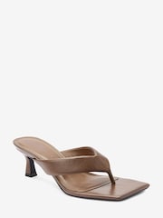 Taupe Brown Signature Leather Toe Thong Mules - Image 3 of 5